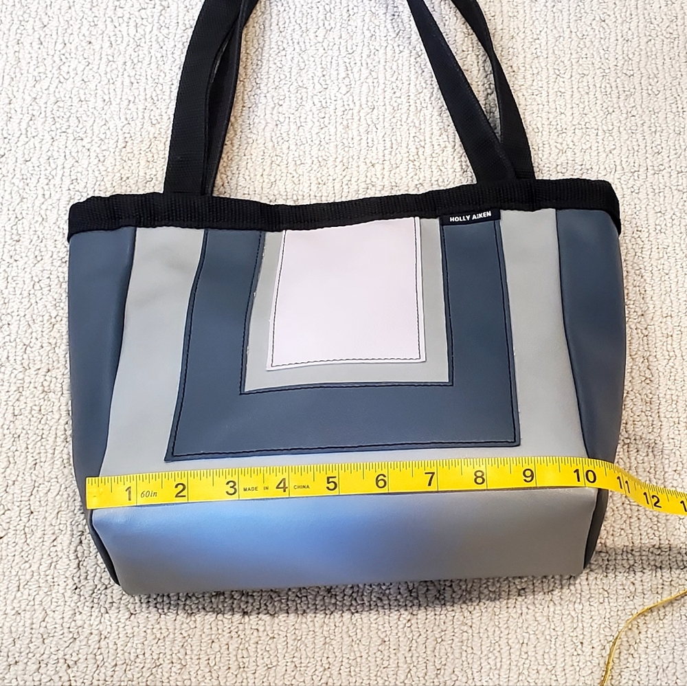 Holly Aiken Vegan Leather Tote Shoulder Bag, Blue/Gray/Lilac/Black, EUC - Picture 11 of 15